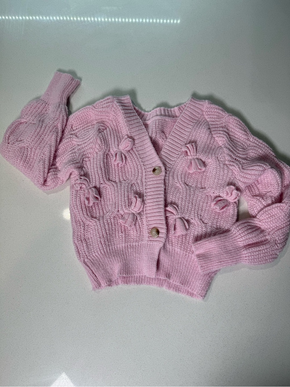 Women’s Pink Bow Accent Knit Cardigan Sweater